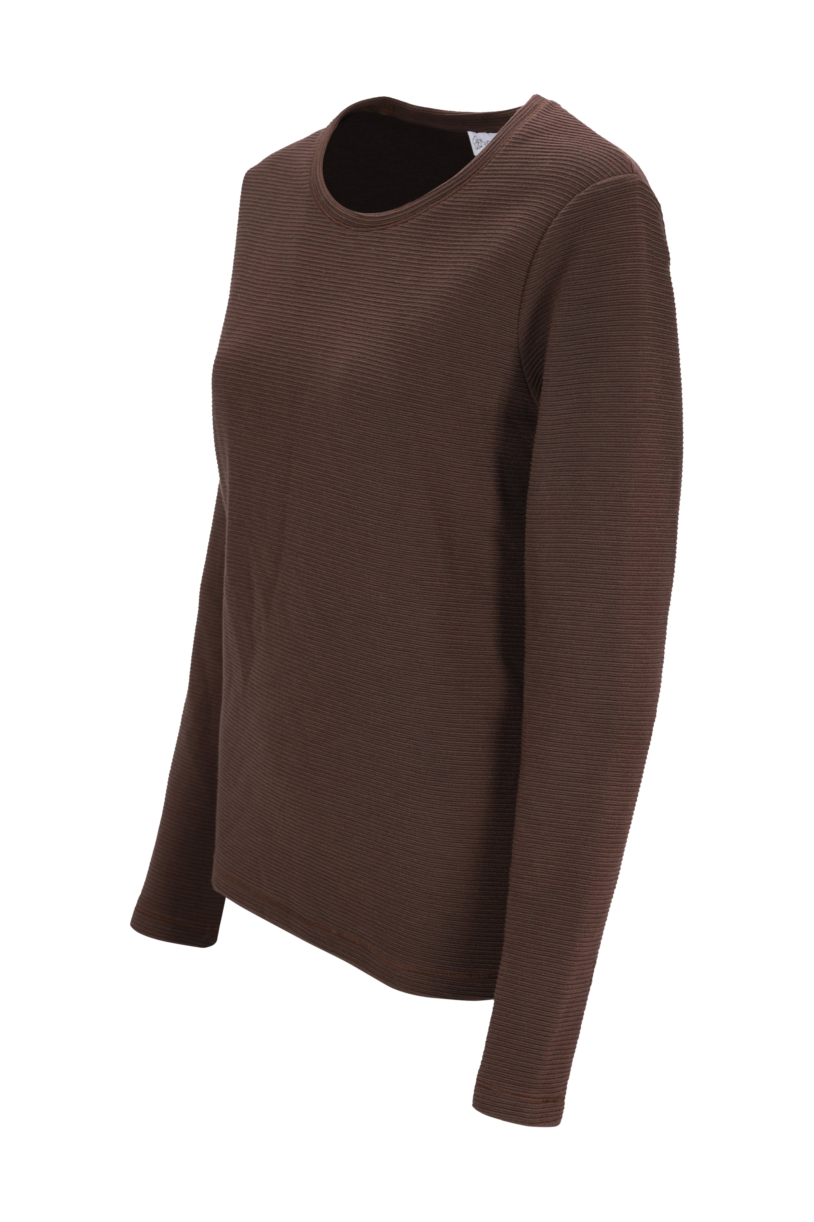 Ein braunes, geripptes langarmshirt mit rundhalsausschnitt aus der shirt struktur kollektion