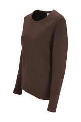Ein braunes, geripptes langarmshirt mit rundhalsausschnitt aus der shirt struktur kollektion