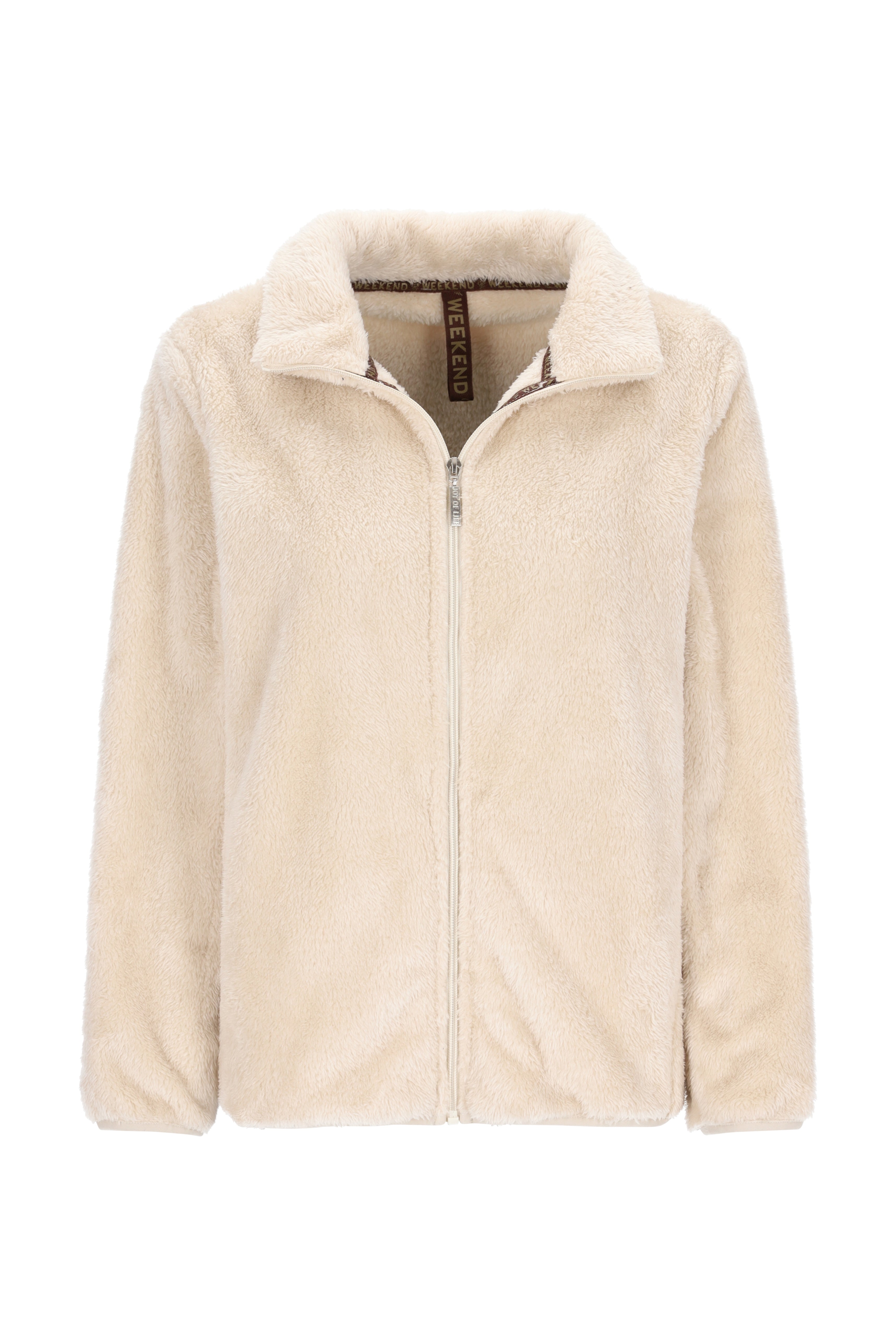 Creamfarbene teddy jacke aus kuscheligem, plüschigem kunstfell mit zipverschluss und gemütlichem kragen
