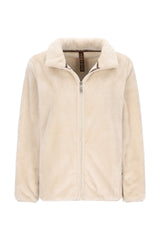 Creamfarbene teddy jacke aus kuscheligem, plüschigem kunstfell mit zipverschluss und gemütlichem kragen