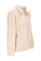 Creamfarbene teddy jacke aus kuscheligem faux fur mit hohem kragen und weicher texture