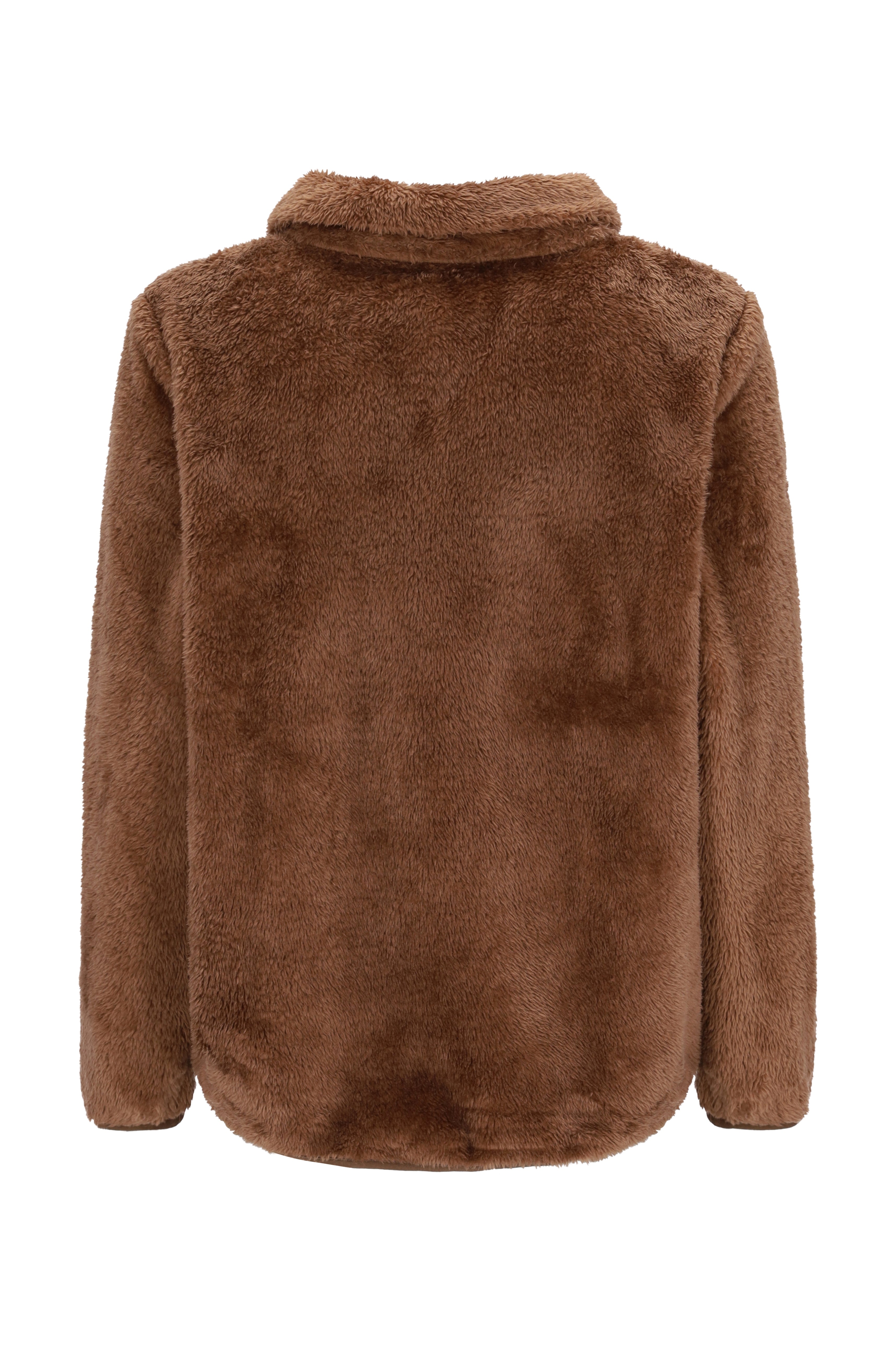 Braune teddy jacke aus kuscheligem kunstpelz mit weichem kragen und gemütlicher textur