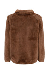 Braune teddy jacke aus kuscheligem kunstpelz mit weichem kragen und gemütlicher textur