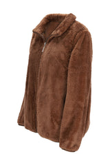 Braune teddy jacke aus weichem, kuscheligem faux-fell mit zip und gemütlichem kragen