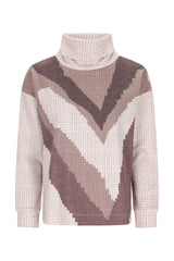 Cozy sweatshirt Soft Touch mit strukturiertem Rollkragen und markantem geometrischem Muster in Beige und Taupe
