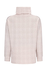 Beige herringbone-musterter sweatshirt soft touch mit turtleneck und dezentem schwarzen besatz an den schultern