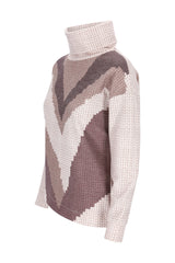 Weicher turtleneck sweatshirt mit geometrischem muster in beige und braun für gemütlichen tragekomfort