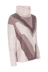 Cozy waffle-knit sweatshirt soft touch in beige and muted brown with geometric pattern and soft fabric