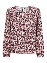 Rosa und schwarze bluse blütenprint mit schlüsselloch-ausschnitt und blattmuster aus leichtem material