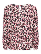 Rosa schwarze bluse blütenprint mit langarmen und schlüsselloch detail auf der rückseite