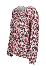 Eine weiche langarmbluse mit fließendem stoff und zartem rosa schwarzem bluse blütenprint