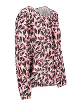 Rosa und schwarz geblümte langarmbluse bluse blütenprint aus leichtem stoff für elegante anlässe