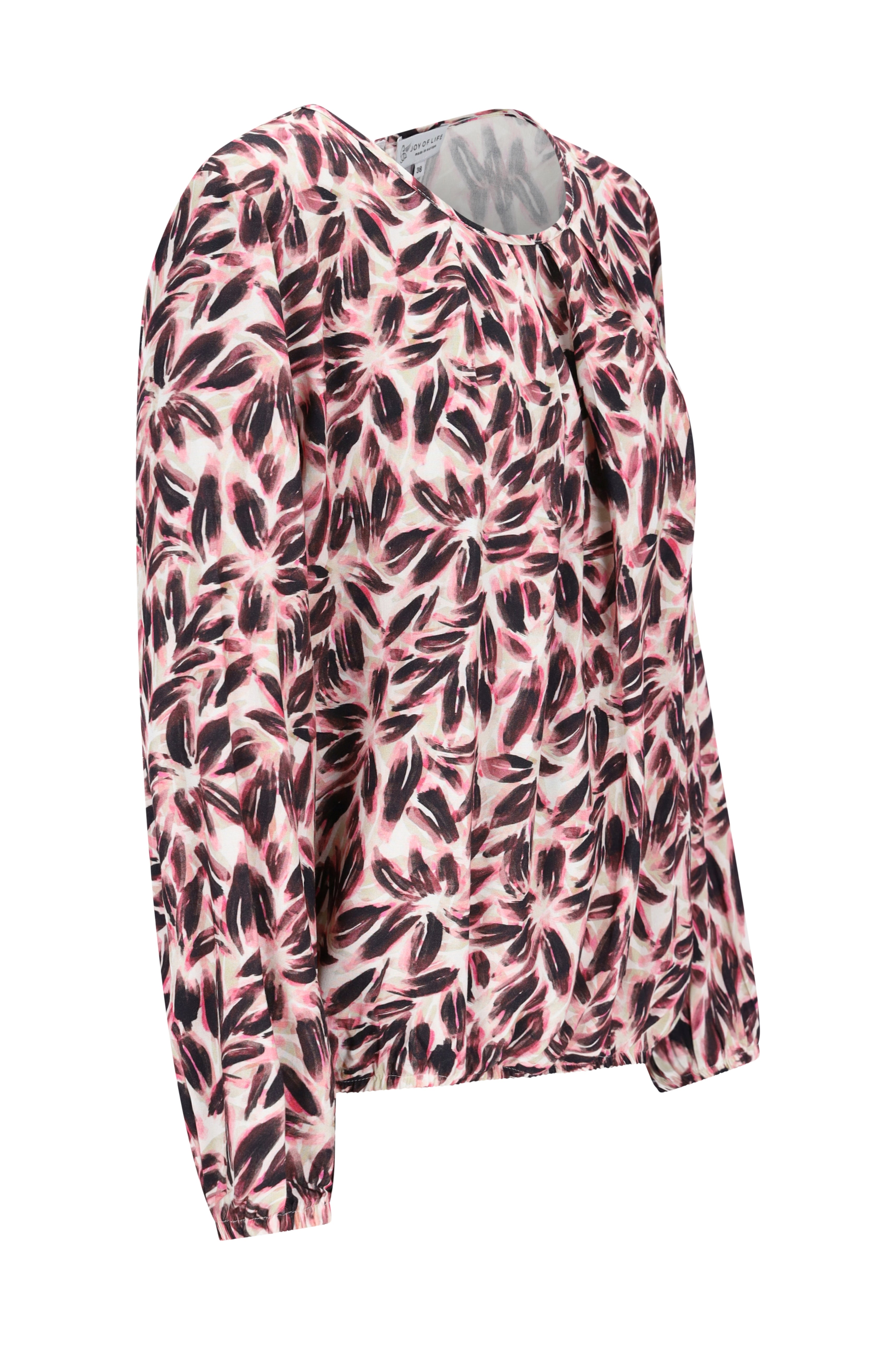 Bluse blütenprint mit langärmeliger rosa und schwarzer floralem muster aus leichtem stoff für elegantem tragen