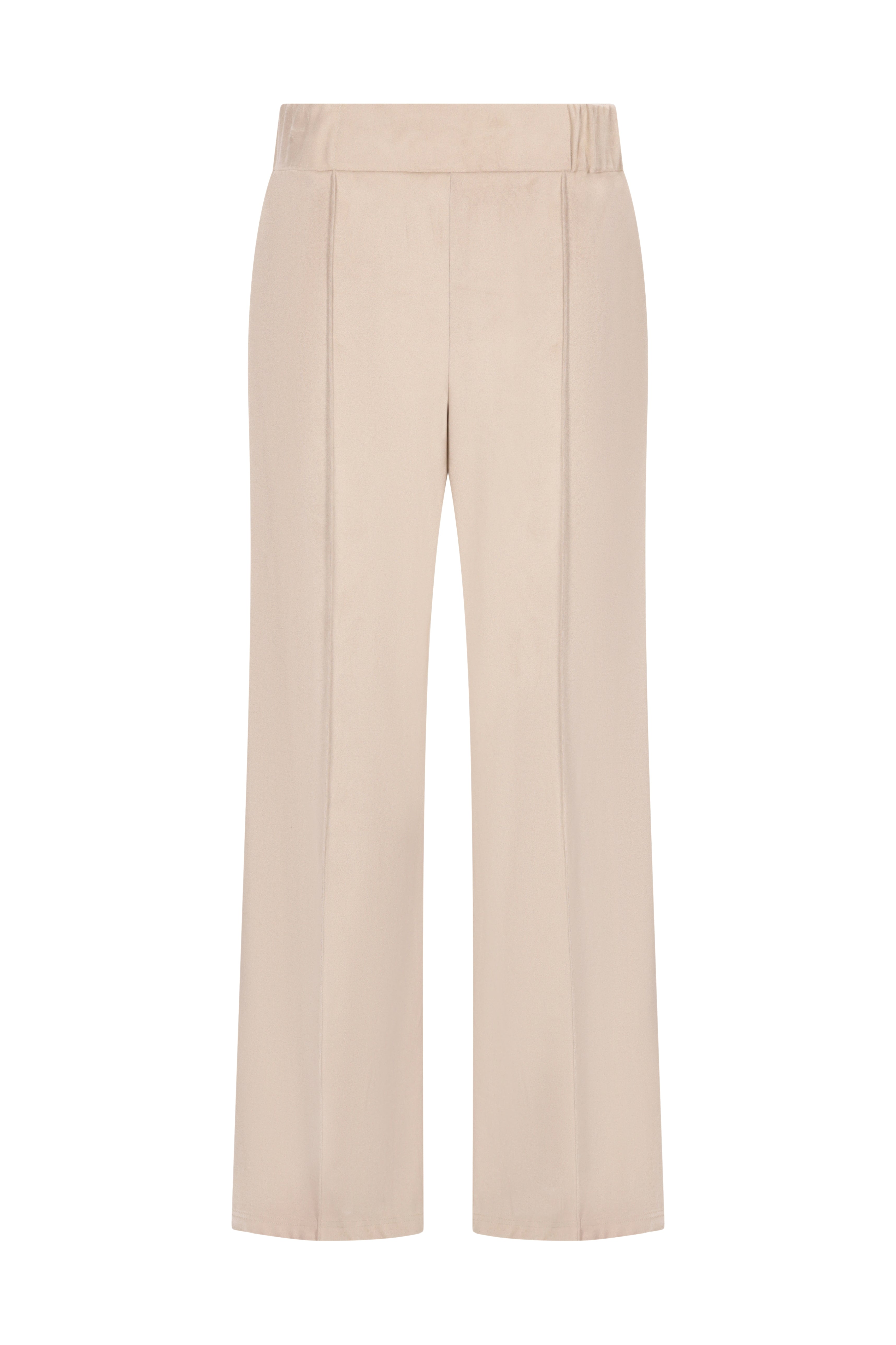 Beige hose veloursleder optik mit hoher taille geradem schnitt und dezenten falten vorne