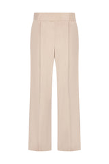 Beige hose veloursleder optik mit hoher taille geradem schnitt und dezenten falten vorne