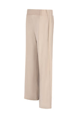 Beige hose veloursleder optik mit weitem schnitt aus fließendem stoff und elastischem bund