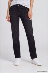 Schwarze jeans 5-pocket aus denim mit geradem schnitt und dezentem verwaschenen effekt an den oberschenkeln