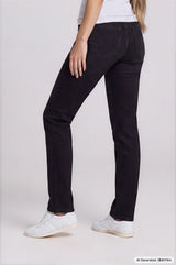 Schwarze jeans 5-pocket aus denim mit geradem schnitt und dezentem leichtverblassen am oberschenkel