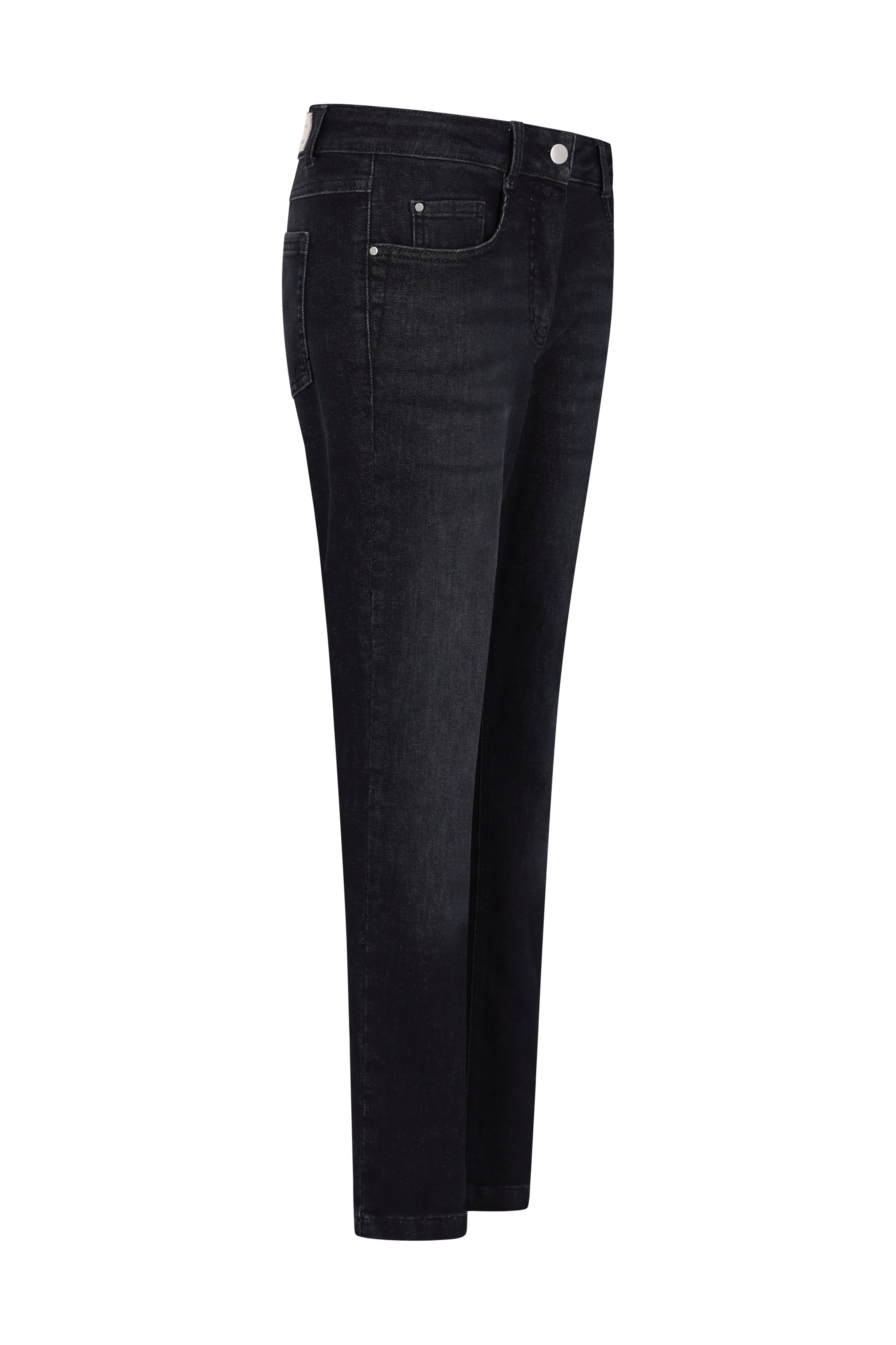 Schwarze jeans 5-pocket aus denim mit klassischem fünf-taschen-design und silberfarbenem knopf