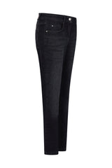 Schwarze jeans 5-pocket aus denim mit klassischem fünf-taschen-design und silberfarbenem knopf
