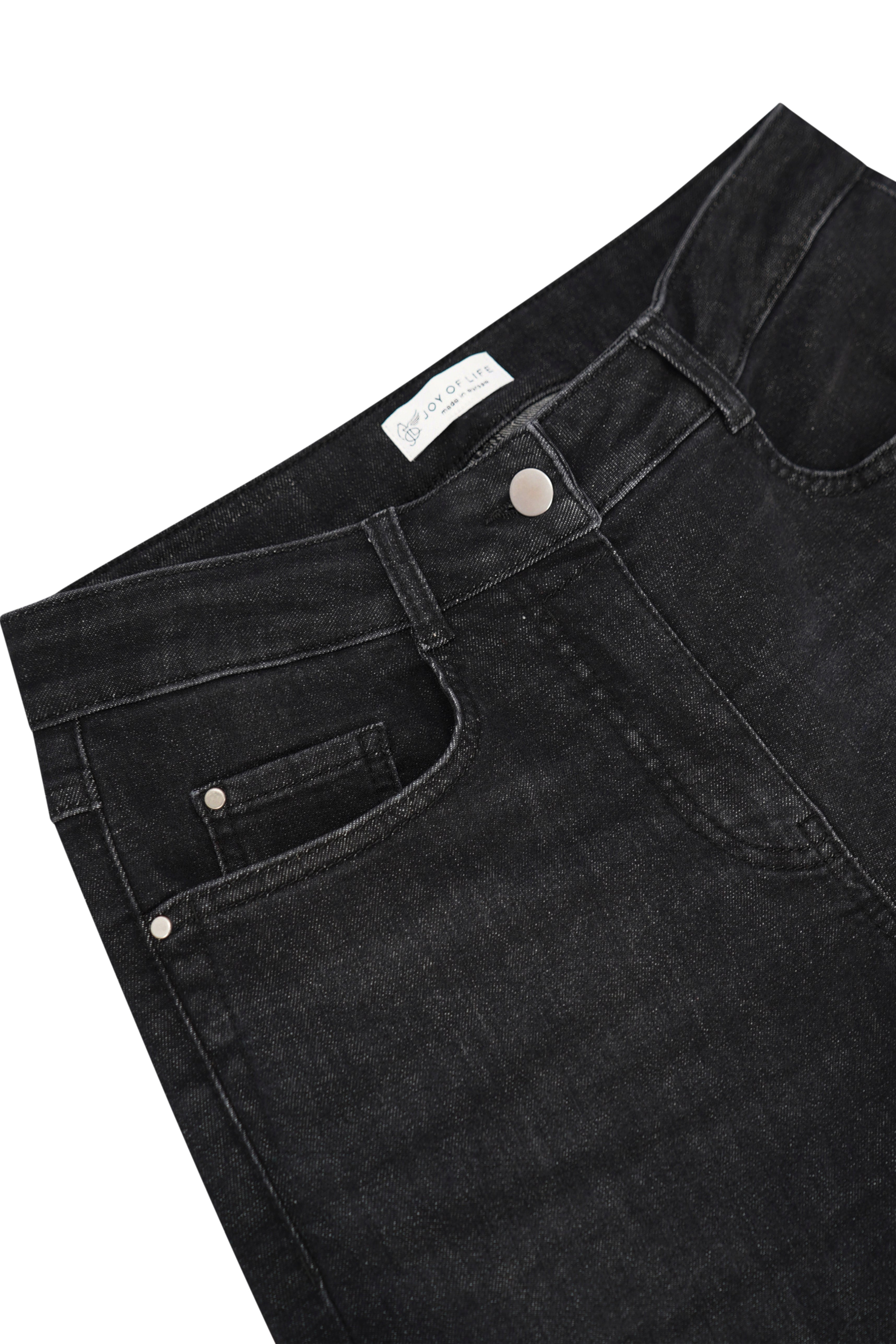 Schwarze jeans 5-pocket aus denim mit klassischem five-pocket-design und silberfarbenem knopf