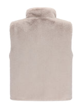 Hochwertige beige fake fur weste mit hohem kragen aus kunstpelz für stilvolles outfit