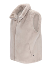 Hochwertige beige fake fur weste aus weichem kuscheligem kunstpelz mit hohem kragen