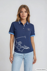 Navyblaue poloshirt polopique el polista mit weißem reitergrafik und hellblauen akzenten von hajo mode