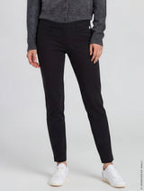 Schwarze slim-fit damen 7/8 interlock-stretchhose mit schlankem schnitt und dezenten nähte für joy of life
