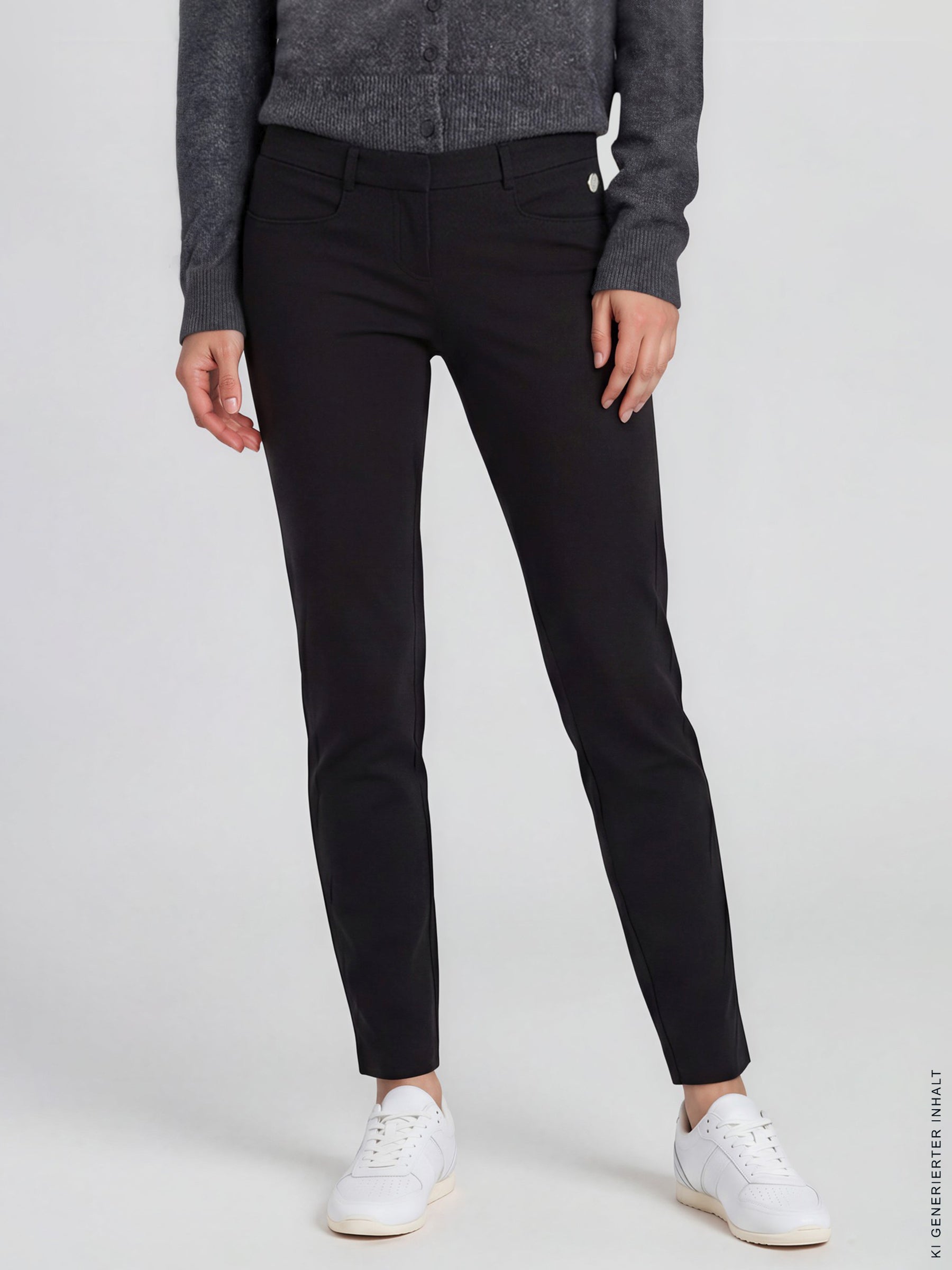 Damen 7/8 interlock-stretchhose in schwarz mit slim-fit und feinen nahtdetails für mehr joy of life
