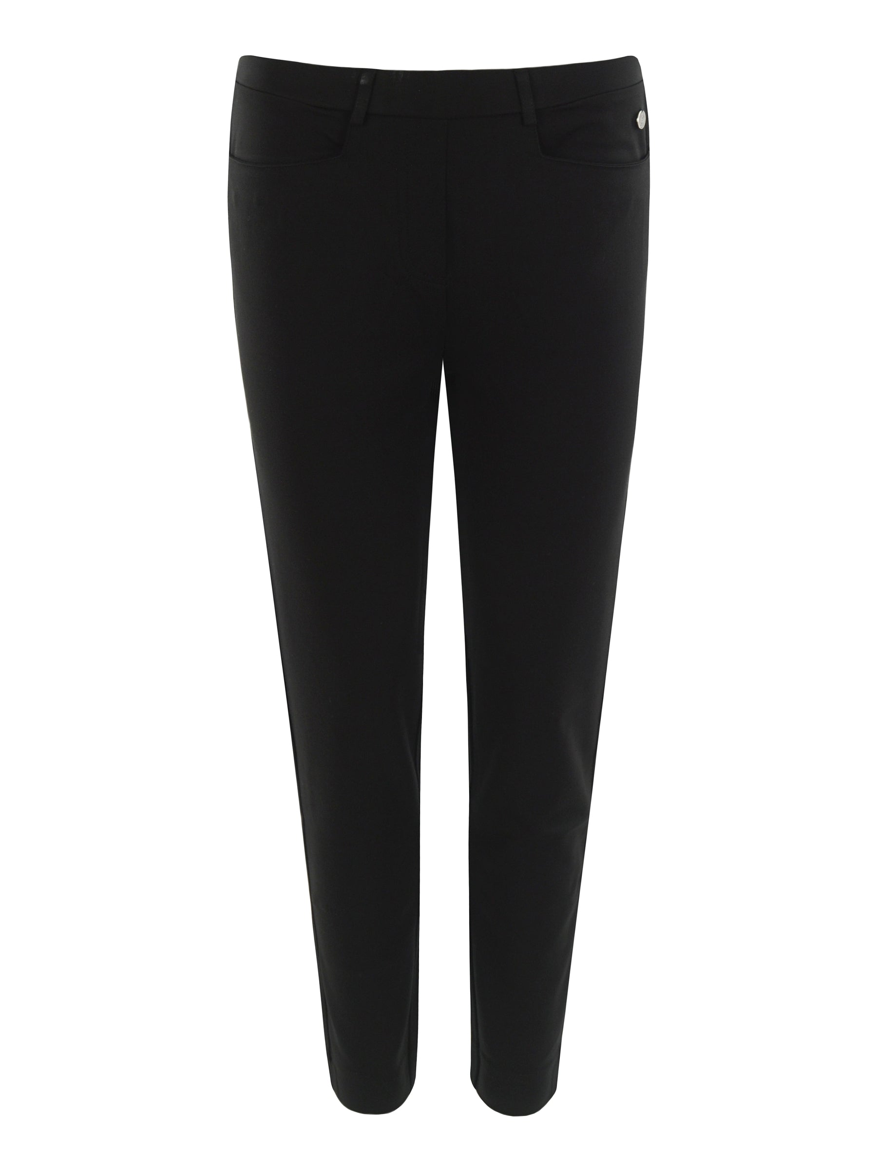 Damen 7/8 interlock- stretchhose in schwarz mit schlanker passform und dezenten nahtdetails für joy of life