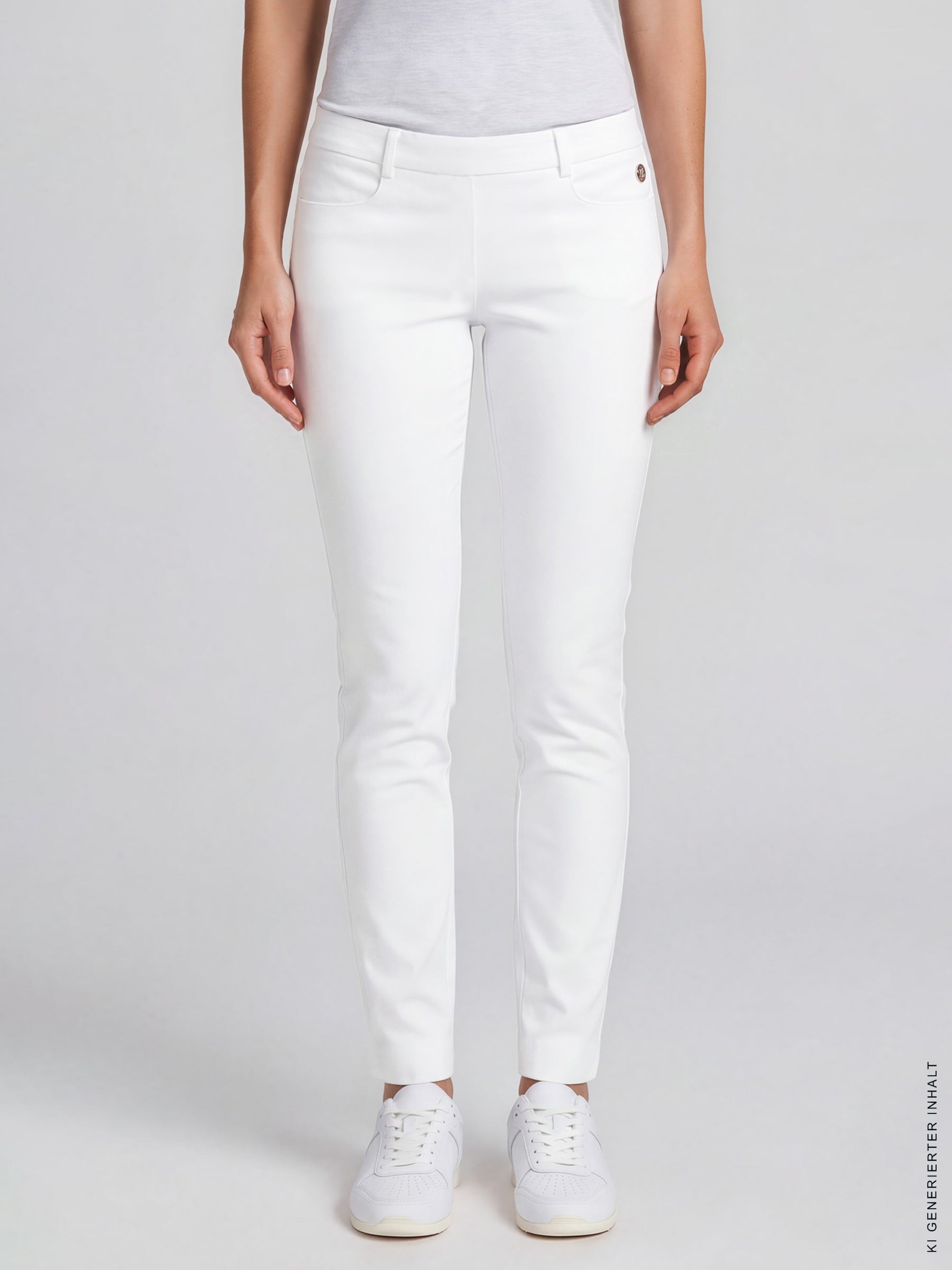 Weiße slim-fit damen 7/8 interlock- stretchhose mit modernem design und dezenten nähte für joy of life