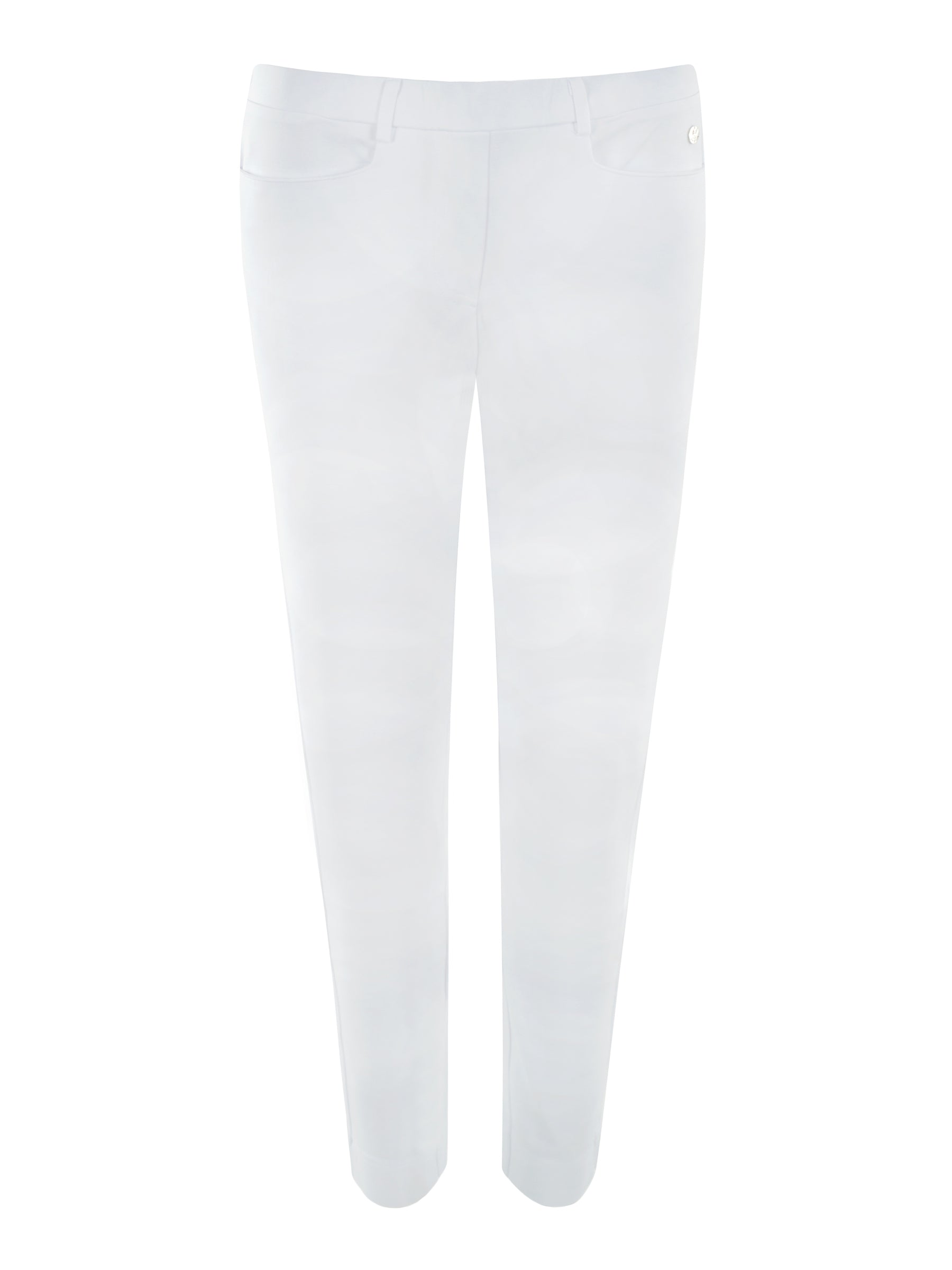 Weiße slim fit damen interlock stretchhose mit klassischem fünf taschen design joy of life