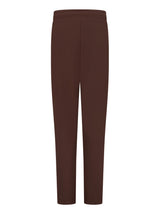 Braune Slim-Fit-Hosenträger mit hoher Taille und geradem Bein.