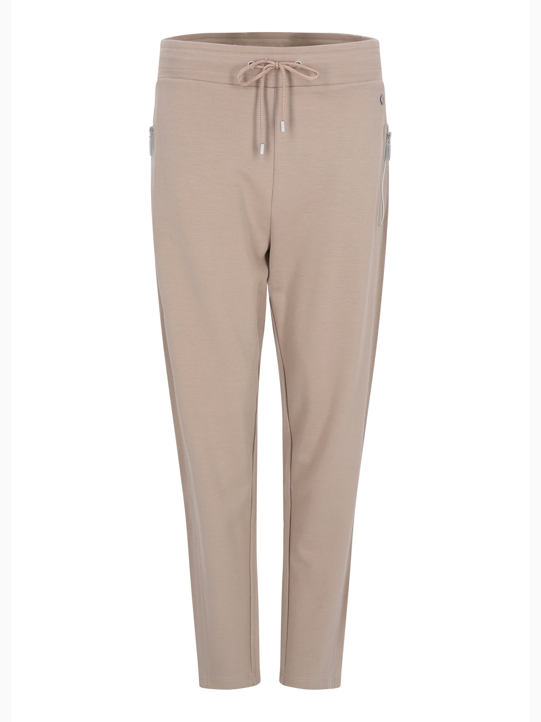 Beige jersey joggpants mit taillenzug aus formstabilem interlock stretch mit dezentem seitlichem reissverschluss