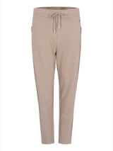 Beige jersey joggpants mit taillenzug aus formstabilem interlock stretch mit dezentem seitlichem reissverschluss