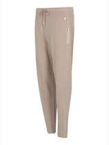 Beige jersey joggpants mit taillenzug aus formstabilem interlock stretch mit seitlichen reißverschlusstaschen und nahtdetails