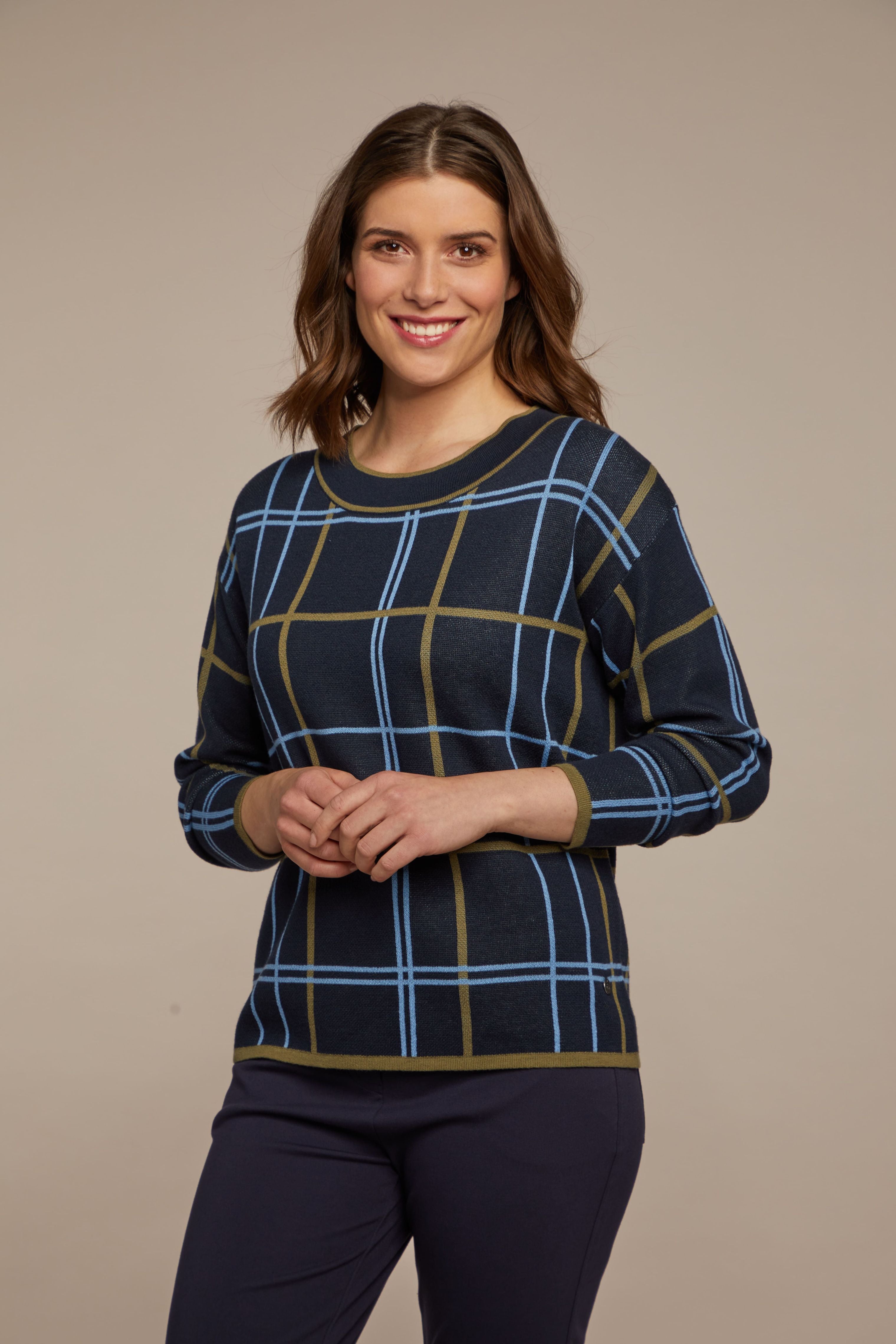 Damen Pullover mit Karomuster - 19379-609-38 - Hajo Mode