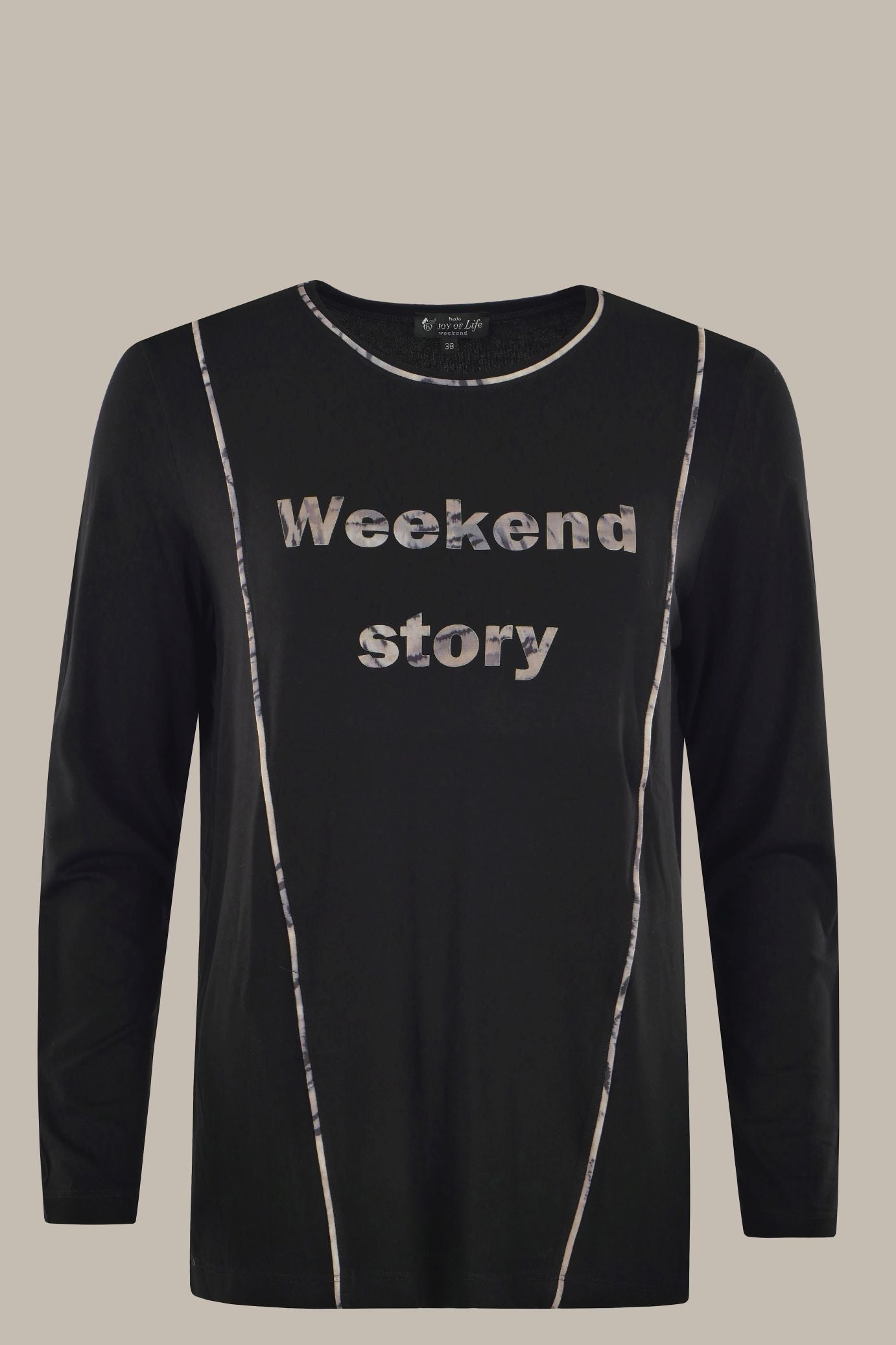 Damen Shirt mit Paspel Wording ’JOY OF Life Weekend’ - 19422-100-38 - Hajo Mode