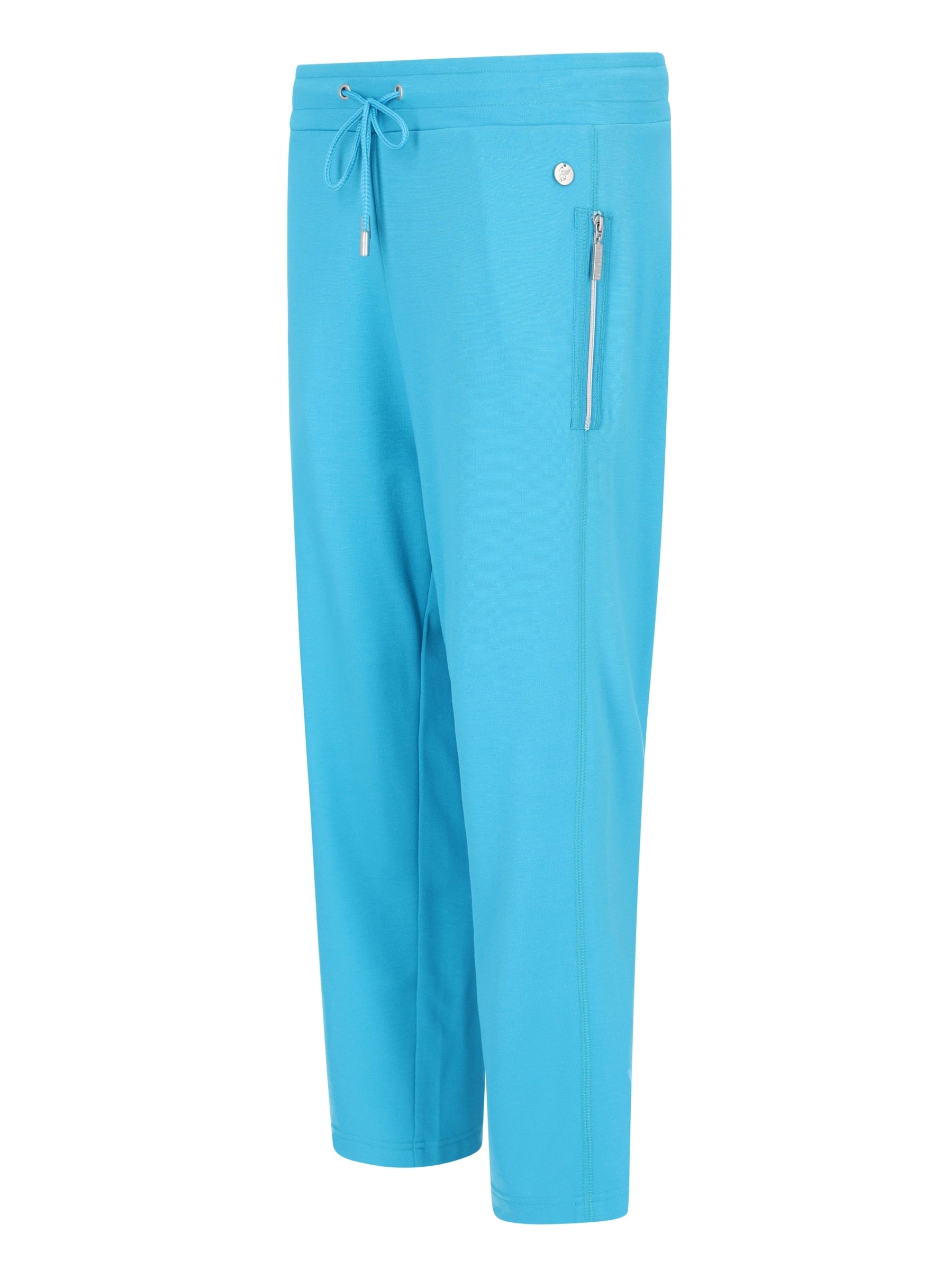 Helle türkise Jersey Joggpants mit Taillenzug 3/4 Länge, silberne Reißverschlüsse