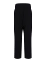 Schwarze gerade geschnittene Anzughosen mit hohem Bund und tailliertem Schnitt.