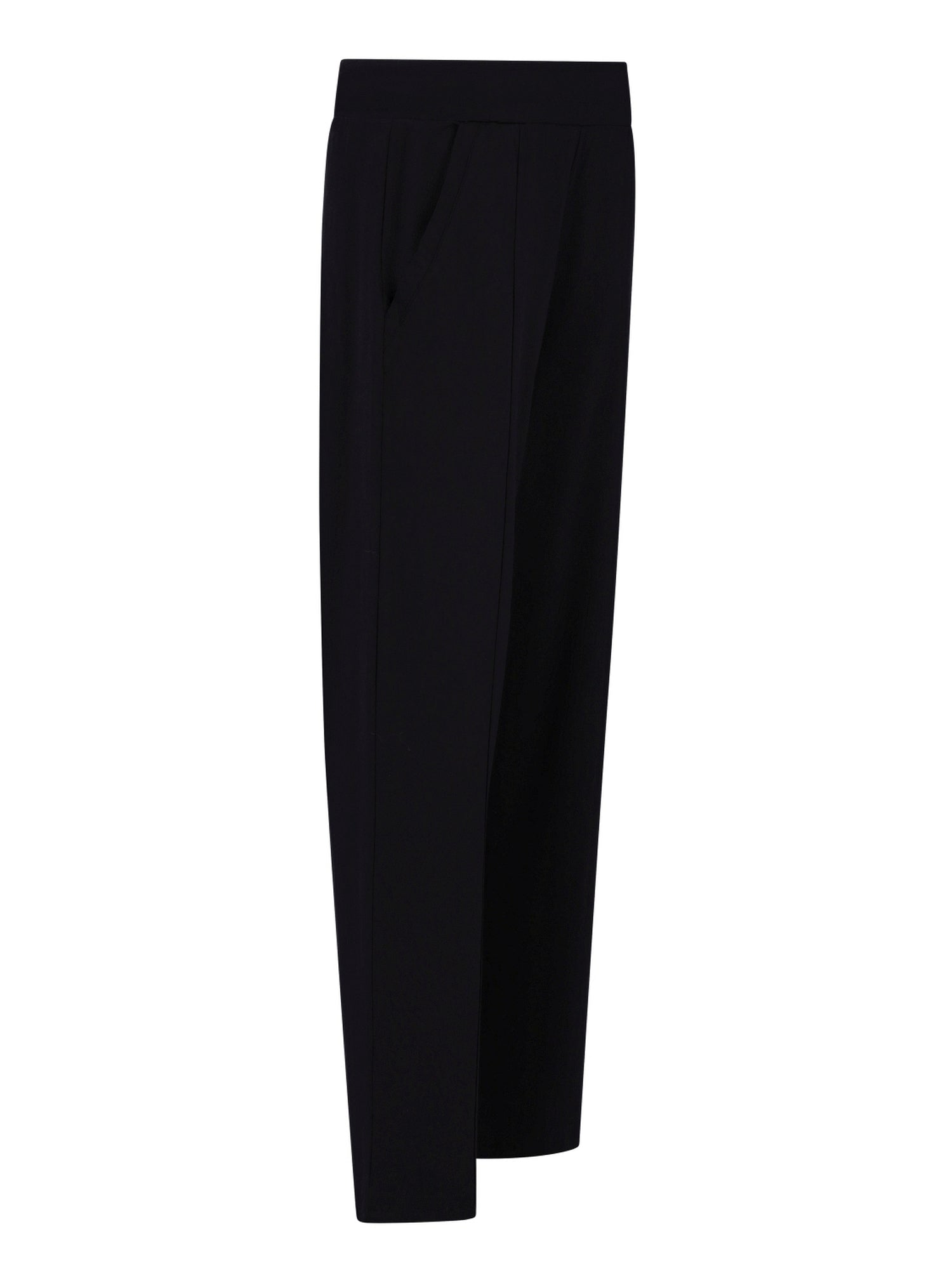 Schwarze maßgeschneiderte Anzughosen mit geradem Bein und glattem Stoff.