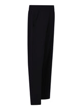 Schwarze maßgeschneiderte Anzughosen mit geradem Bein und glattem Stoff.