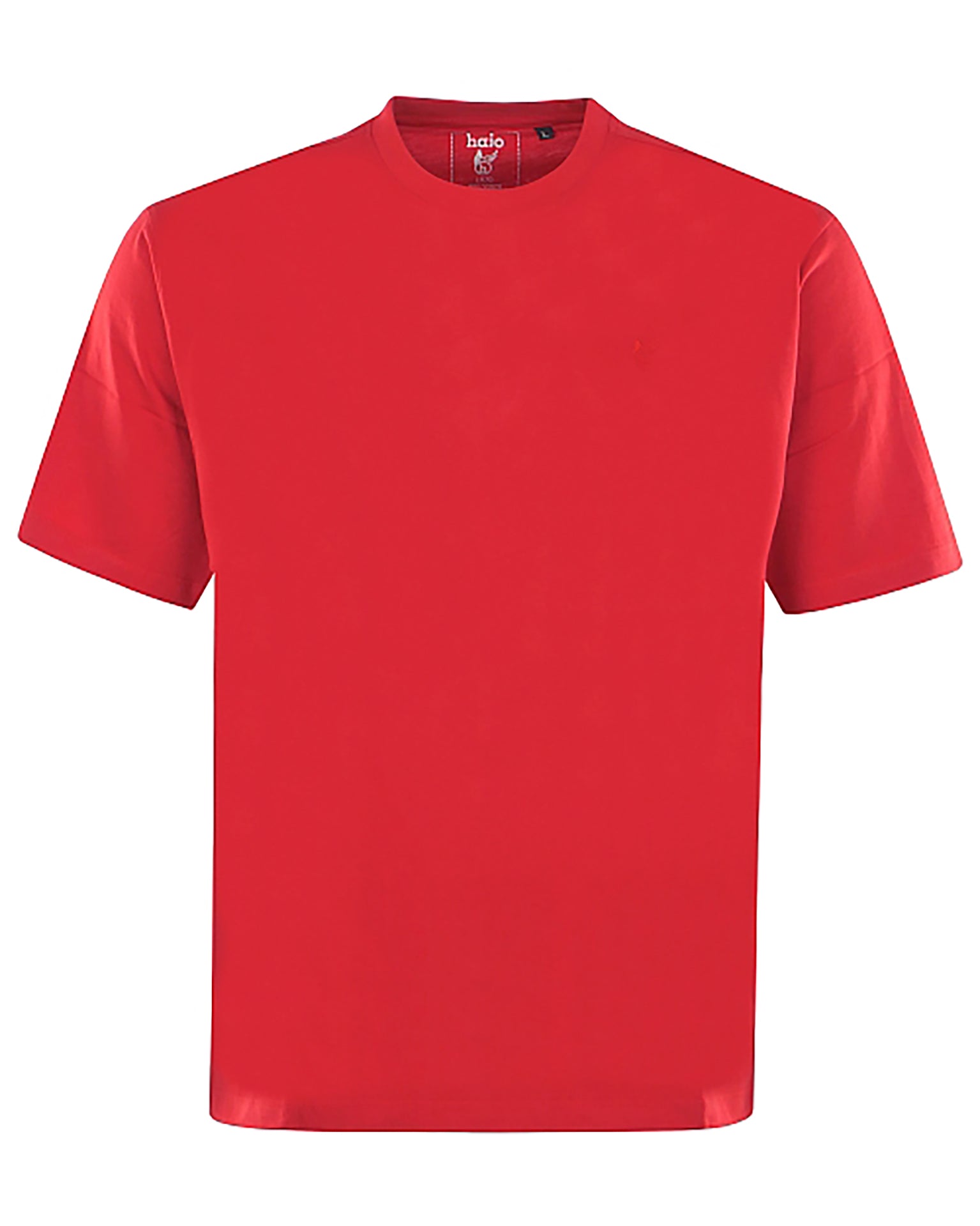 Schlichtes rotes T-Shirt mit Rundhalsausschnitt.