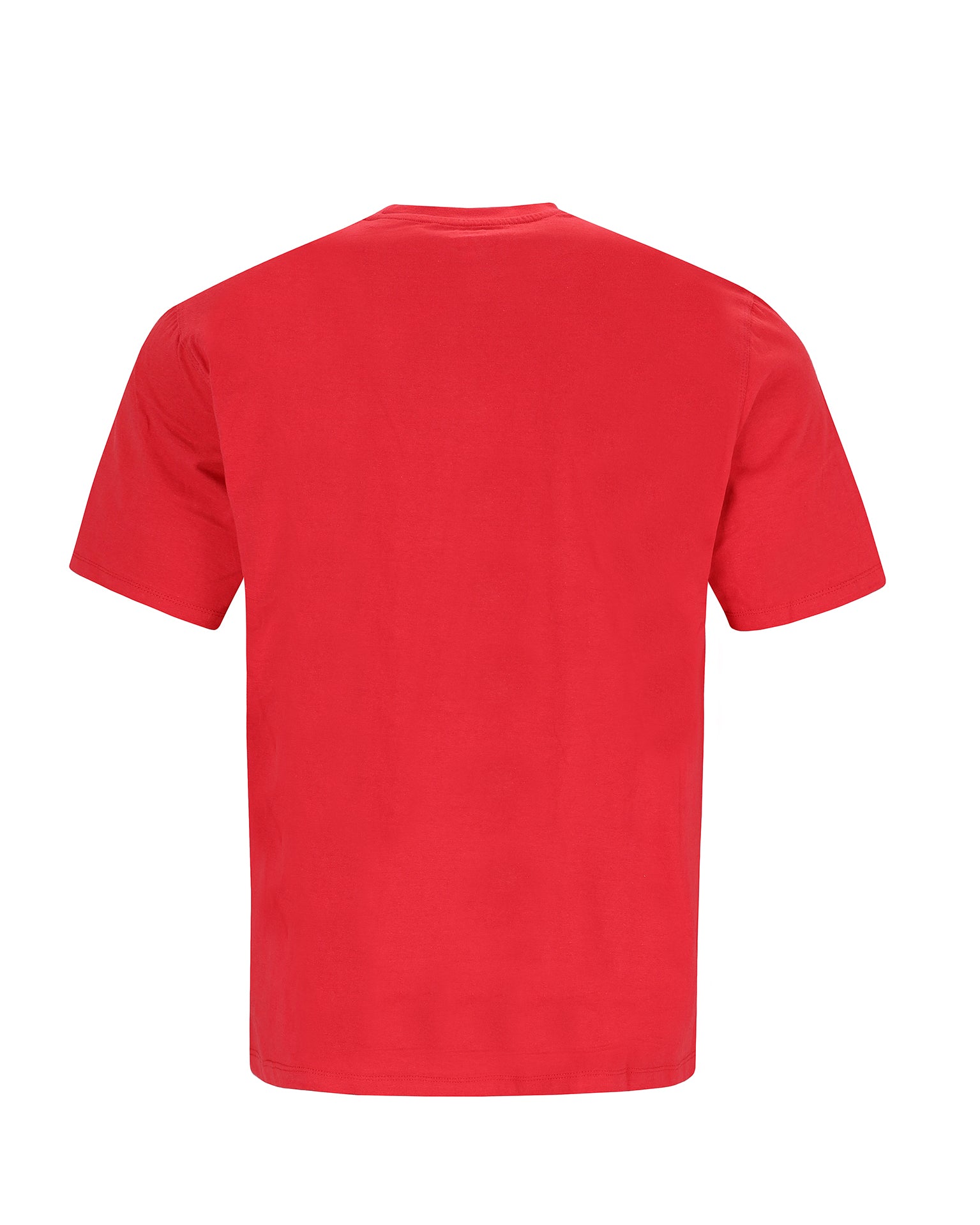 Einfarbiges rotes T-Shirt mit kurzen Ärmeln.