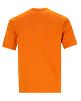 Einfarbig orangefarbenes T-Shirt mit Rundhalsausschnitt.