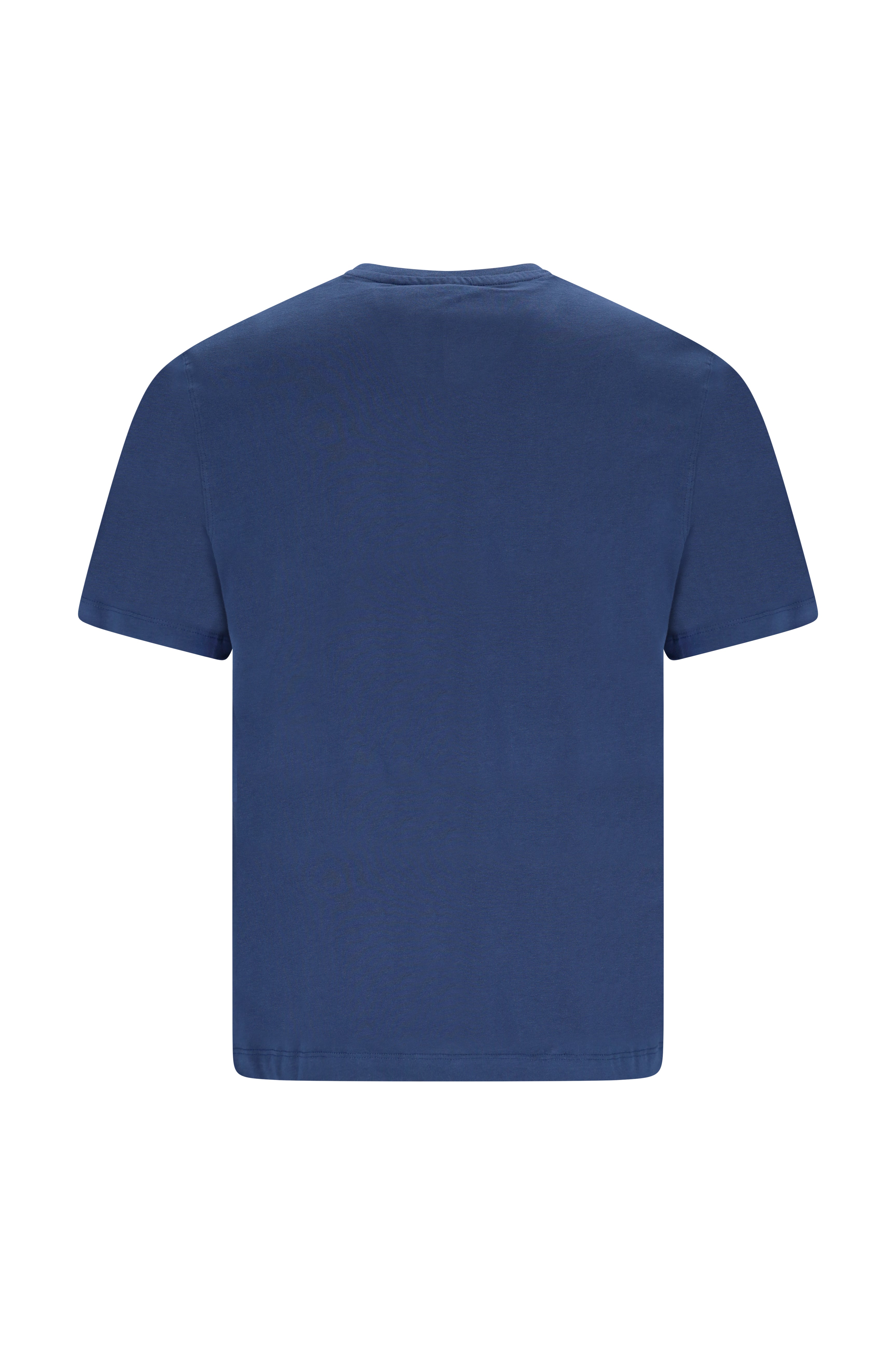 Marineblaues T-Shirt mit Rundhalsausschnitt.