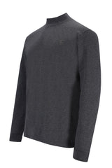 Dunkelgrauer Pullover mit Rollkragen und langen Ärmeln.