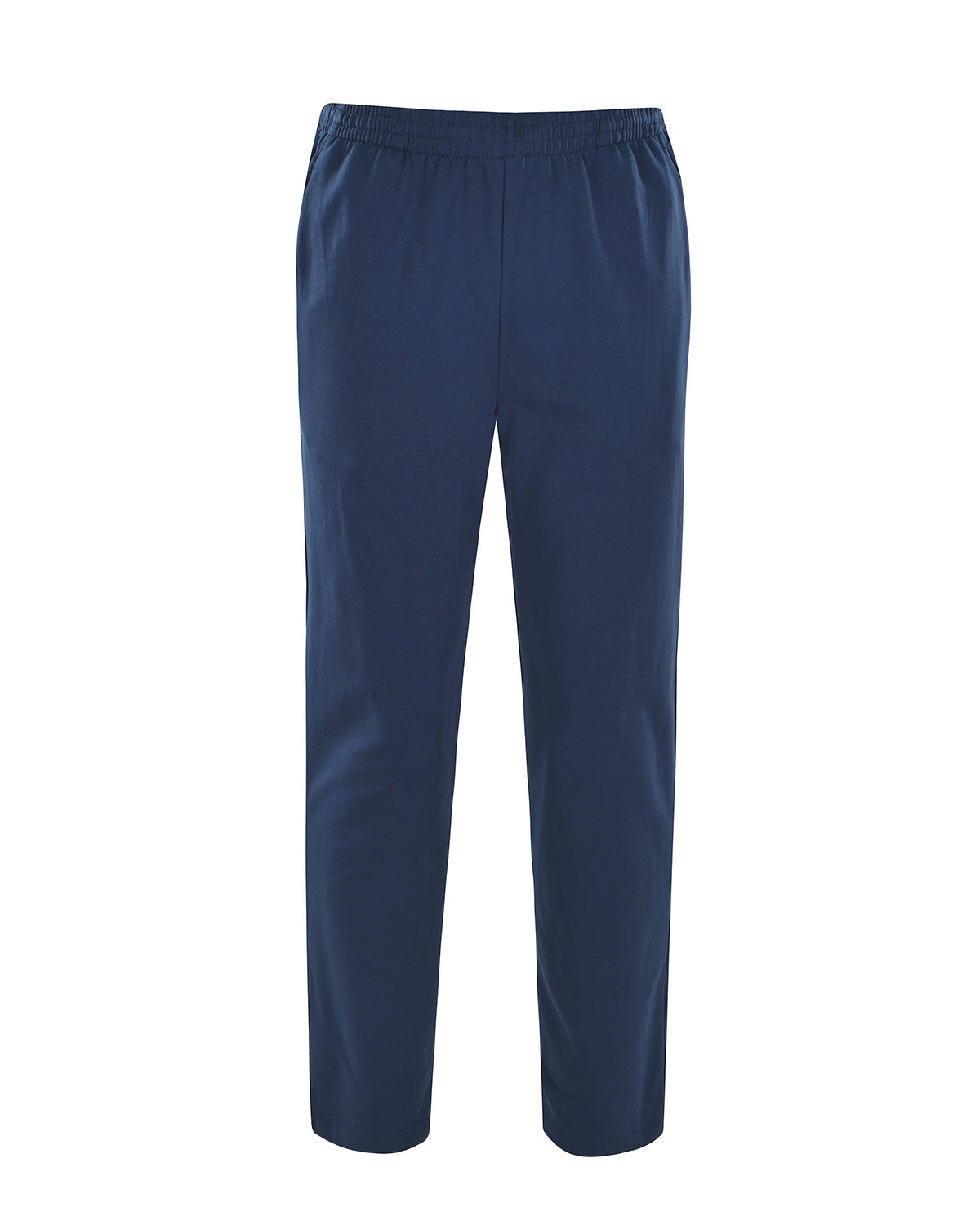 Marineblaue Hose mit elastischer Taille und geradem Bein.