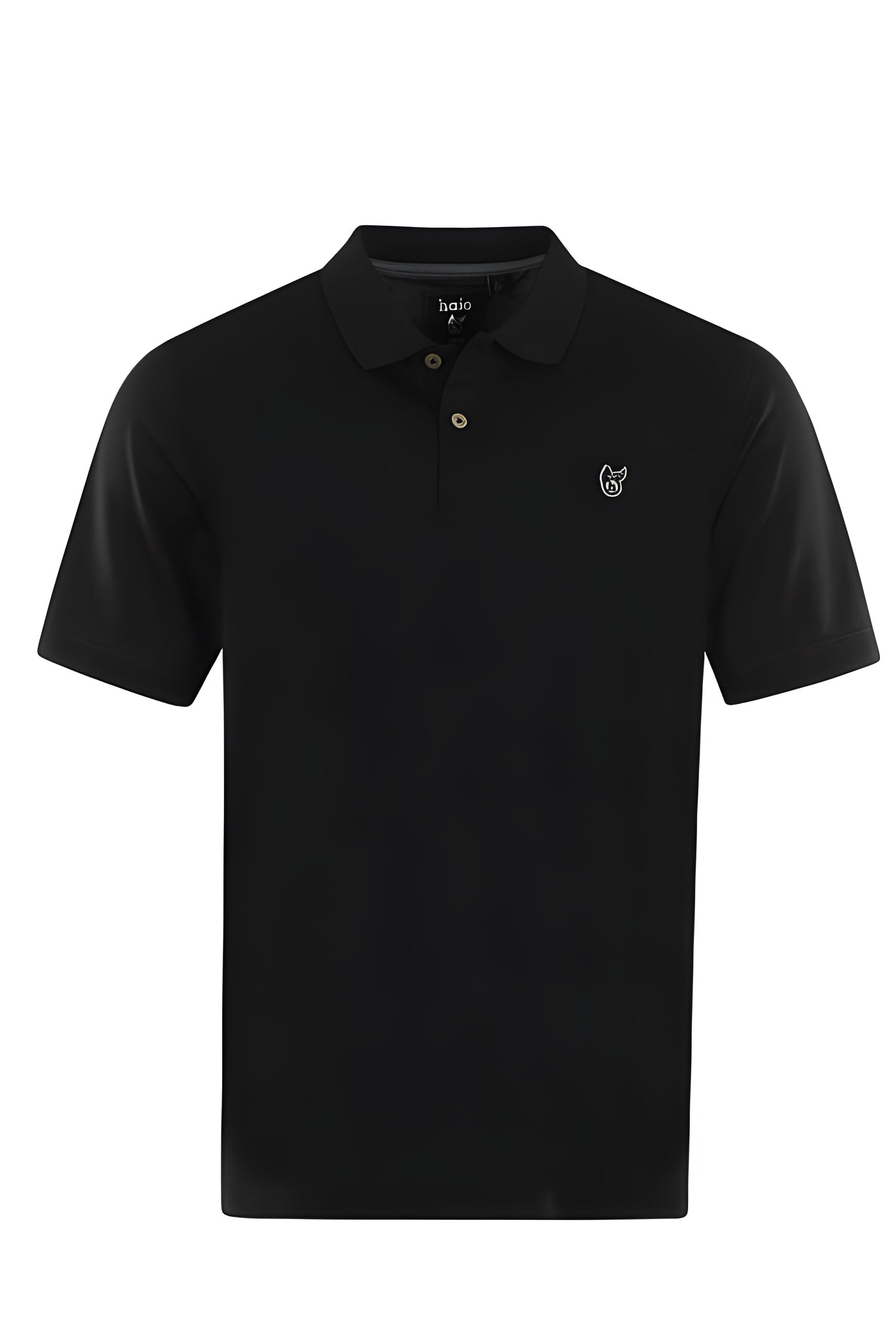 Schwarzes Poloshirt mit kleinem gesticktem Logo.